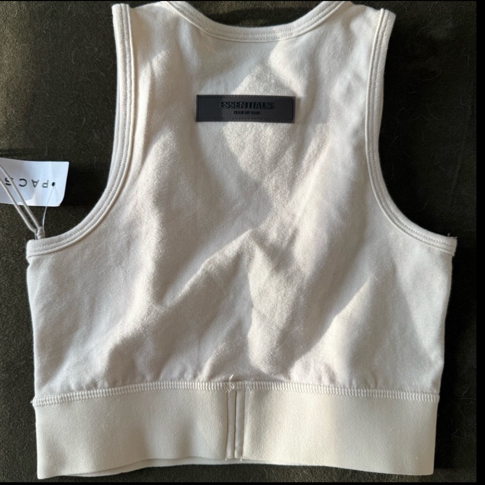 ESSENTIALS Cream Ribbed Logo Cropped Tank - Picture 2 of 2